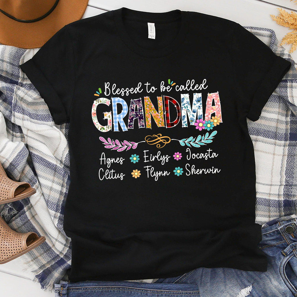 Personalized Wildflowers Grandma With Grandchildren's Names T-Shirt