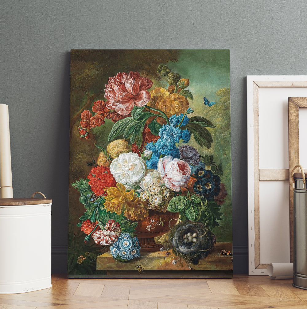 Vintage Still Life Of Flowers In A Vase Painting Canvas Prints And Poster,  Vintage Gothic Floral Wall Art, Vintage Flower Painting - Wolfantique