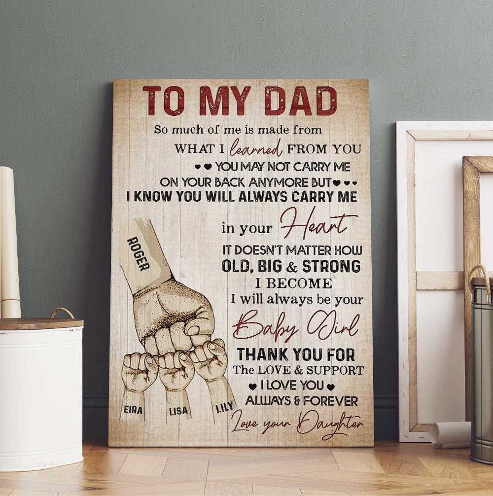 Personalized Fist Bump Dad And Childs Hand To My Dad From Daughter Canvas Prints And Poster