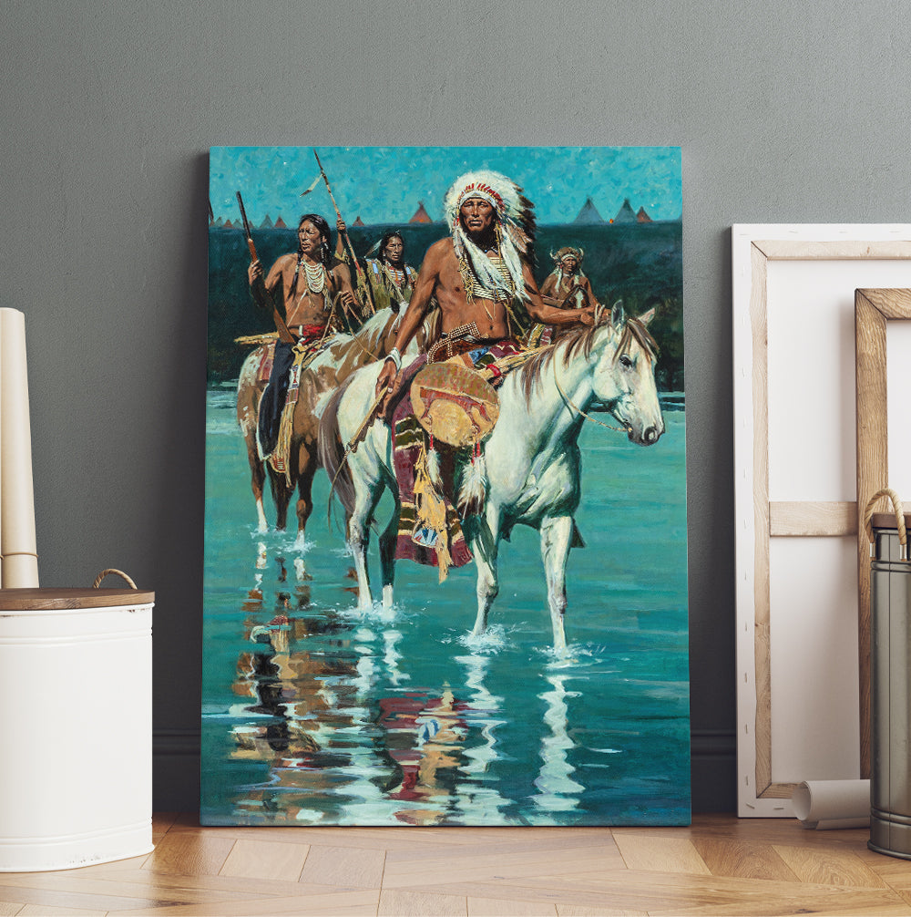 American Natives Riding On Horses Painting Canvas Prints And Poster