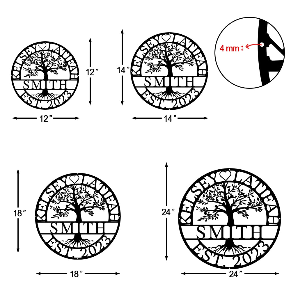 Personalized Metal Tree Of Life With Family Established Date Cut Metal Sign