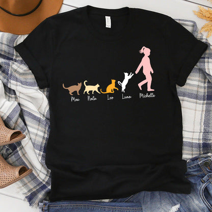 Personalized Cat Mom Walking With Cats T-Shirt