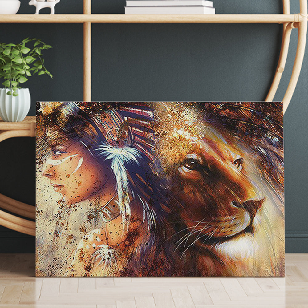 Native American Women And Lion Canvas Prints And Poster