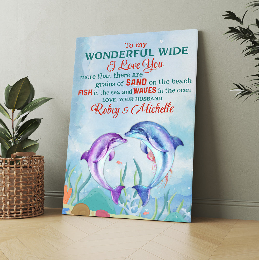 Personalized Custom Name To My Wonderful Wide Your Husband Dolphin Couple Canvas Prints