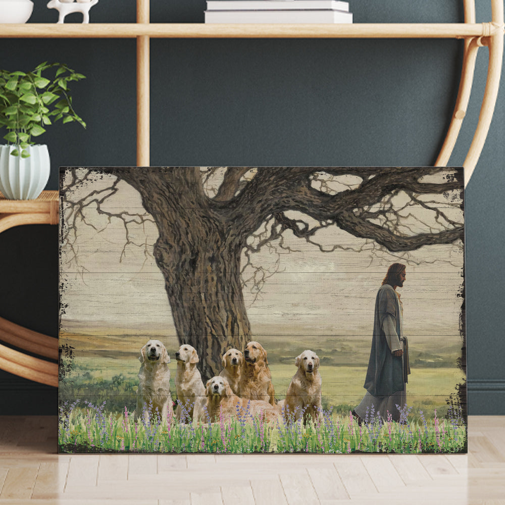 Golden Retriever Dog Walking With God For The Dog Lover Canvas Prints
