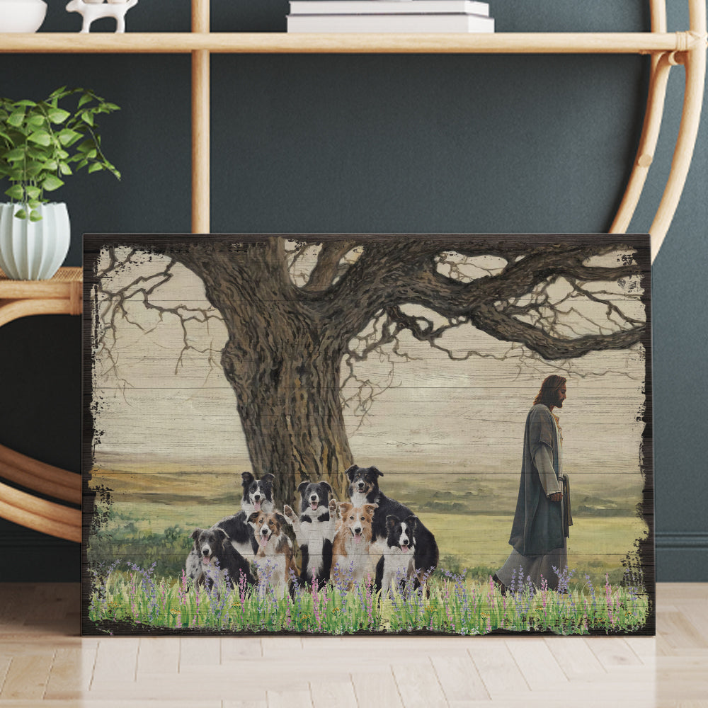 Border Collie Dog Walking With God For The Dog Lover Canvas Prints