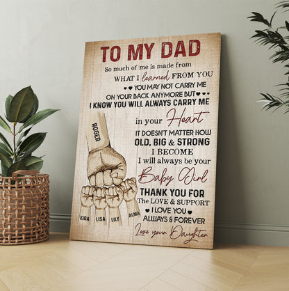 Personalized Fist Bump Dad And Childs Hand To My Dad From Daughter Canvas Prints And Poster