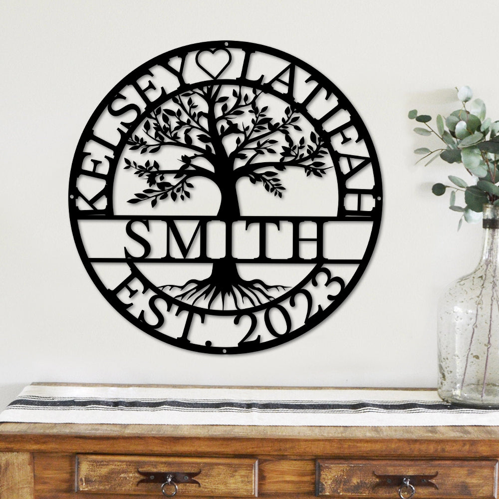 Personalized Metal Tree Of Life With Family Established Date Cut Metal Sign