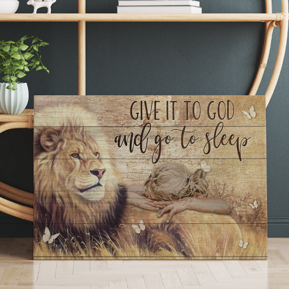 Lion And Sleeping Girl Give It To God And Go To Sleep Jesus Canvas Prints And Poster