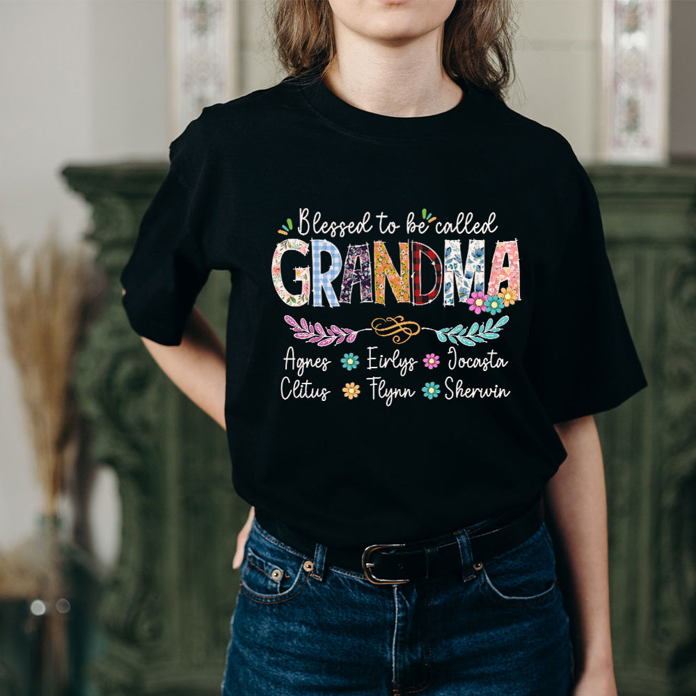 Personalized Wildflowers Grandma With Grandchildren's Names T-Shirt