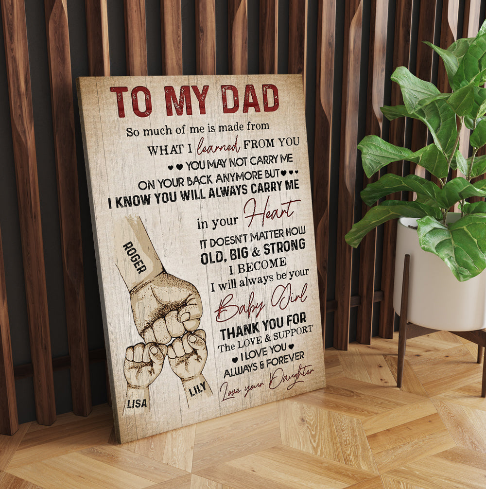 Personalized Fist Bump Dad And Childs Hand To My Dad From Daughter Canvas Prints And Poster