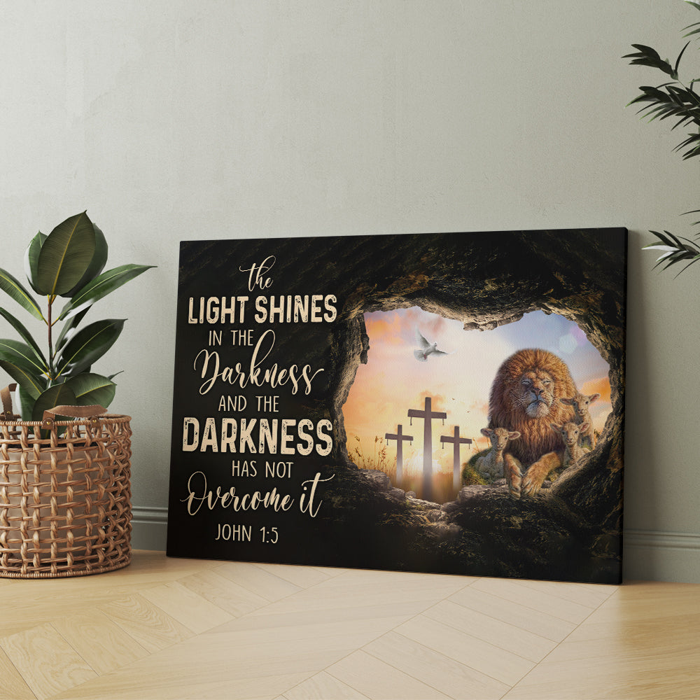 John 1:5 The Light Shines In The Darkness Lion Of Judah Lamb Of God Canvas Prints