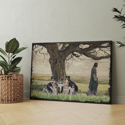 Border Collie Dog Walking With God For The Dog Lover Canvas Prints