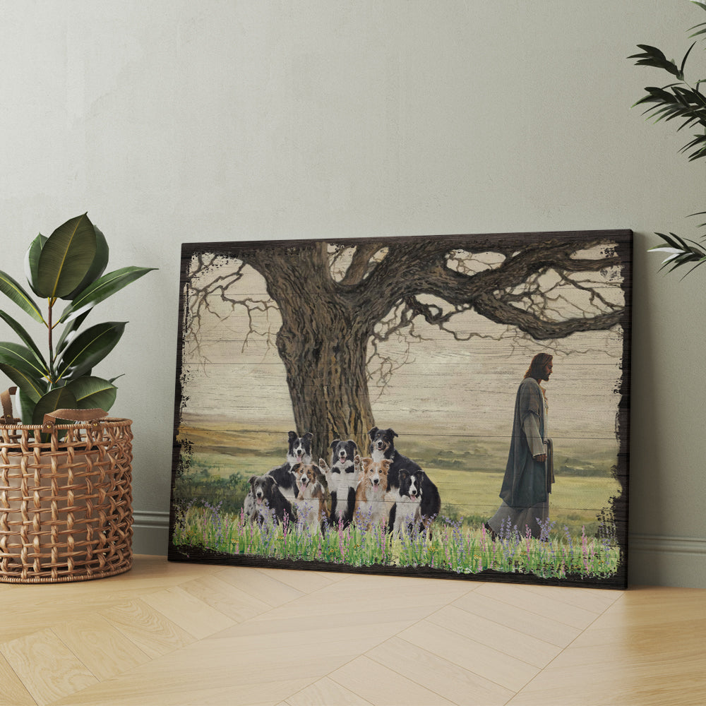 Border Collie Dog Walking With God For The Dog Lover Canvas Prints