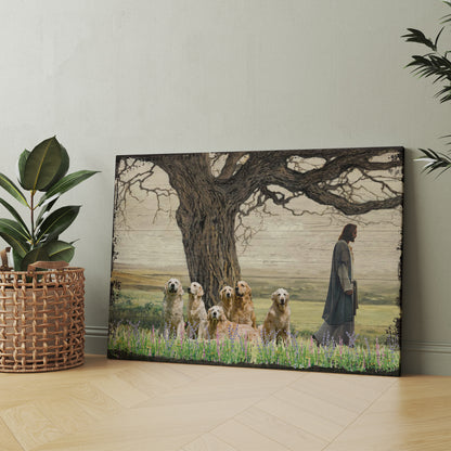 Golden Retriever Dog Walking With God For The Dog Lover Canvas Prints