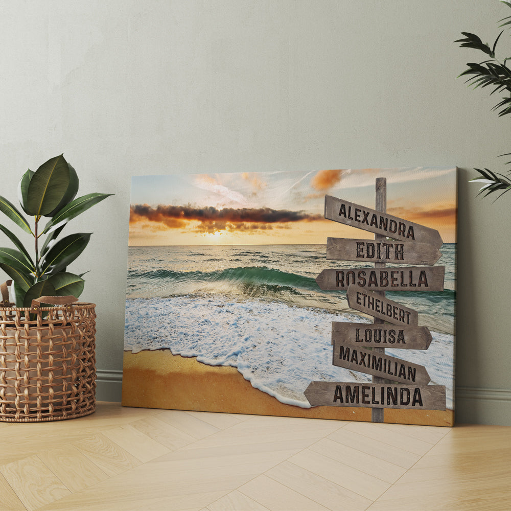 Personalized Street Sign Family Sunset Beach Ocean View Canvas Prints And Poster