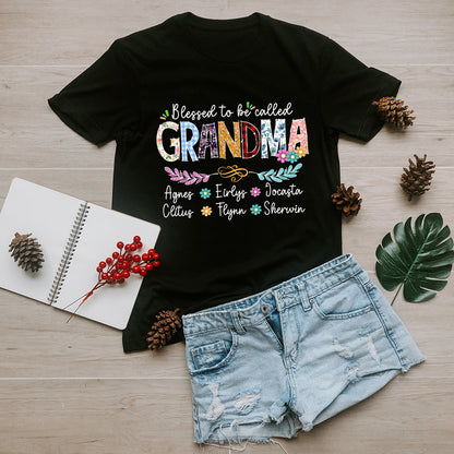 Personalized Wildflowers Grandma With Grandchildren's Names T-Shirt