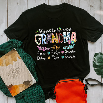 Personalized Wildflowers Grandma With Grandchildren's Names T-Shirt