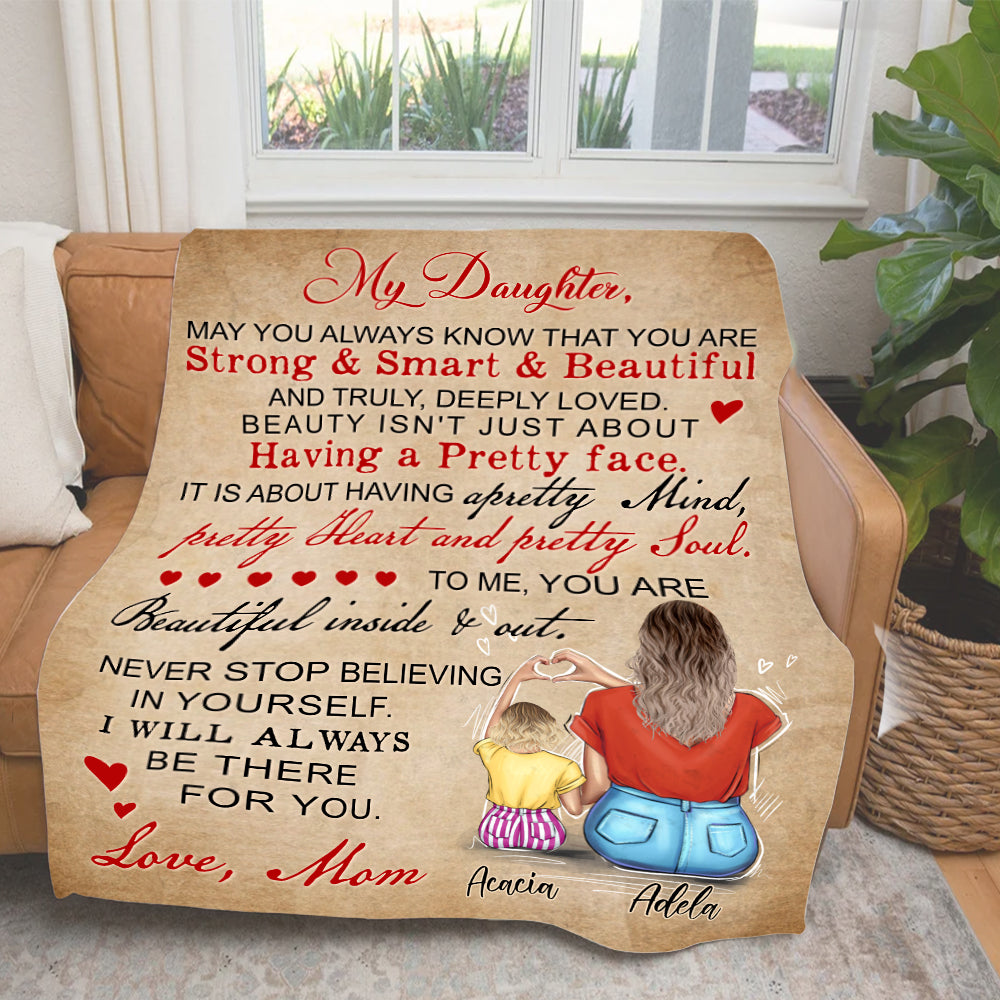 Customized] To my Mom Love you Daughter BLANKET, Cozy Premium Fleece  Sherpa Woven Blanket