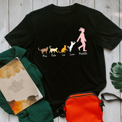 Personalized Cat Mom Walking With Cats T-Shirt