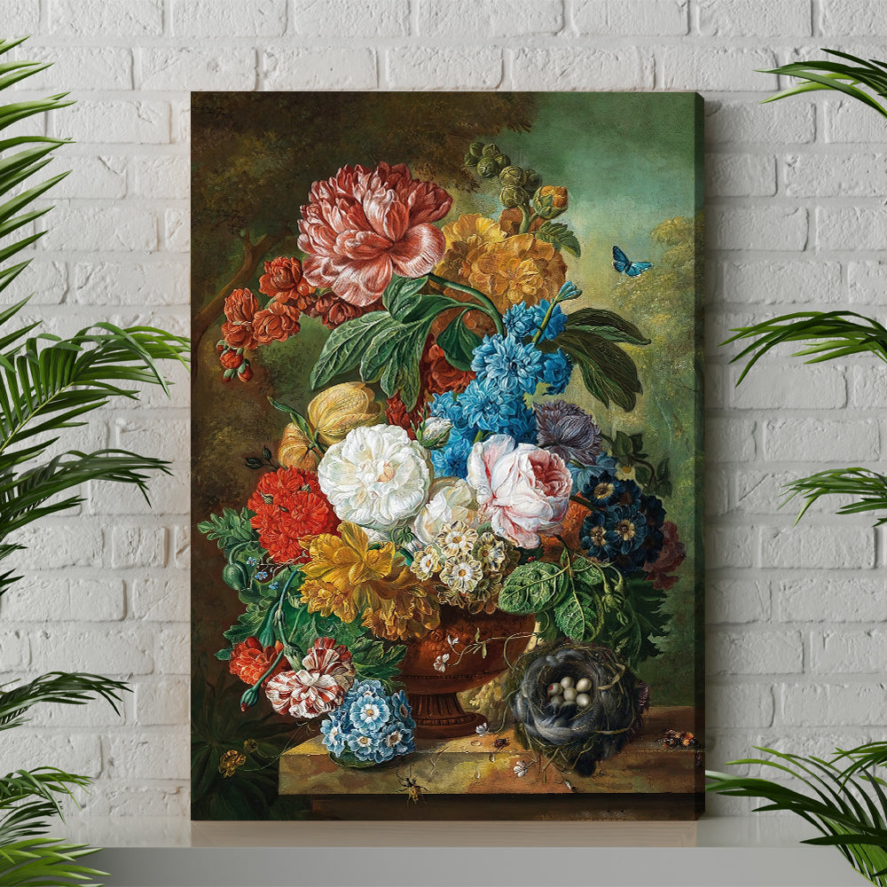 Vintage Still Life Of Flowers In A Vase Painting Canvas Prints And Poster,  Vintage Gothic Floral Wall Art, Vintage Flower Painting - Wolfantique