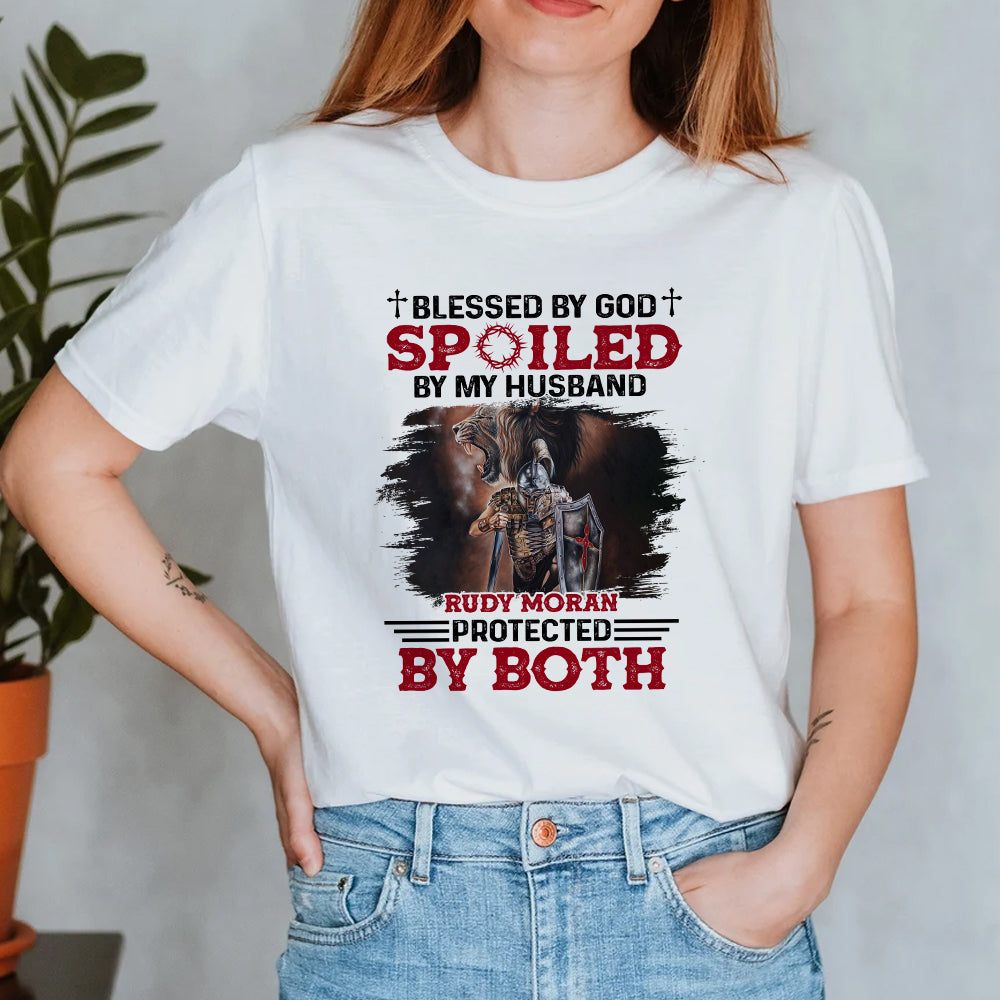 Personalized Man Warrior Blessed By God Spoiled By My Husband Protected By Both T-Shirt