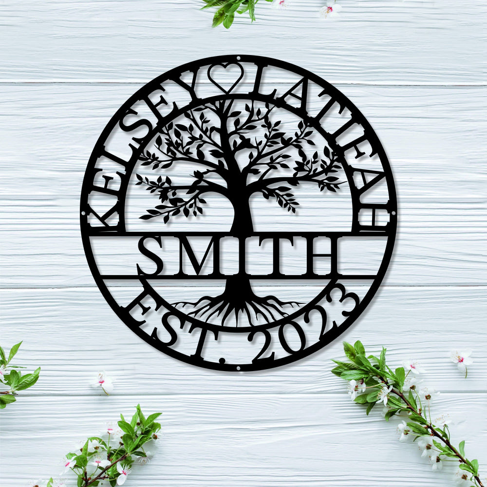 Personalized Metal Tree Of Life With Family Established Date Cut Metal Sign