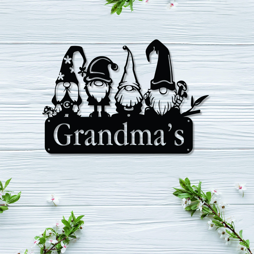 Personalized Gnome Custom Family Name Cut Metal Sign