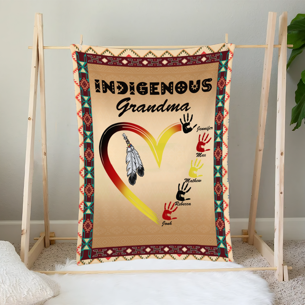 Personalized Custom Names Indigenous Grandma Native American Blanket