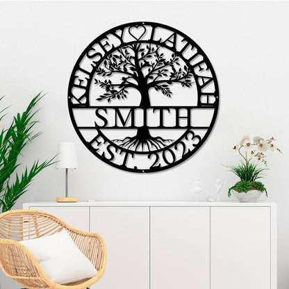 Personalized Metal Tree Of Life With Family Established Date Cut Metal Sign