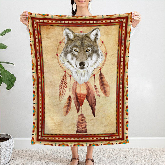 Wolf Dreamcatcher Native American Pattern Blanket