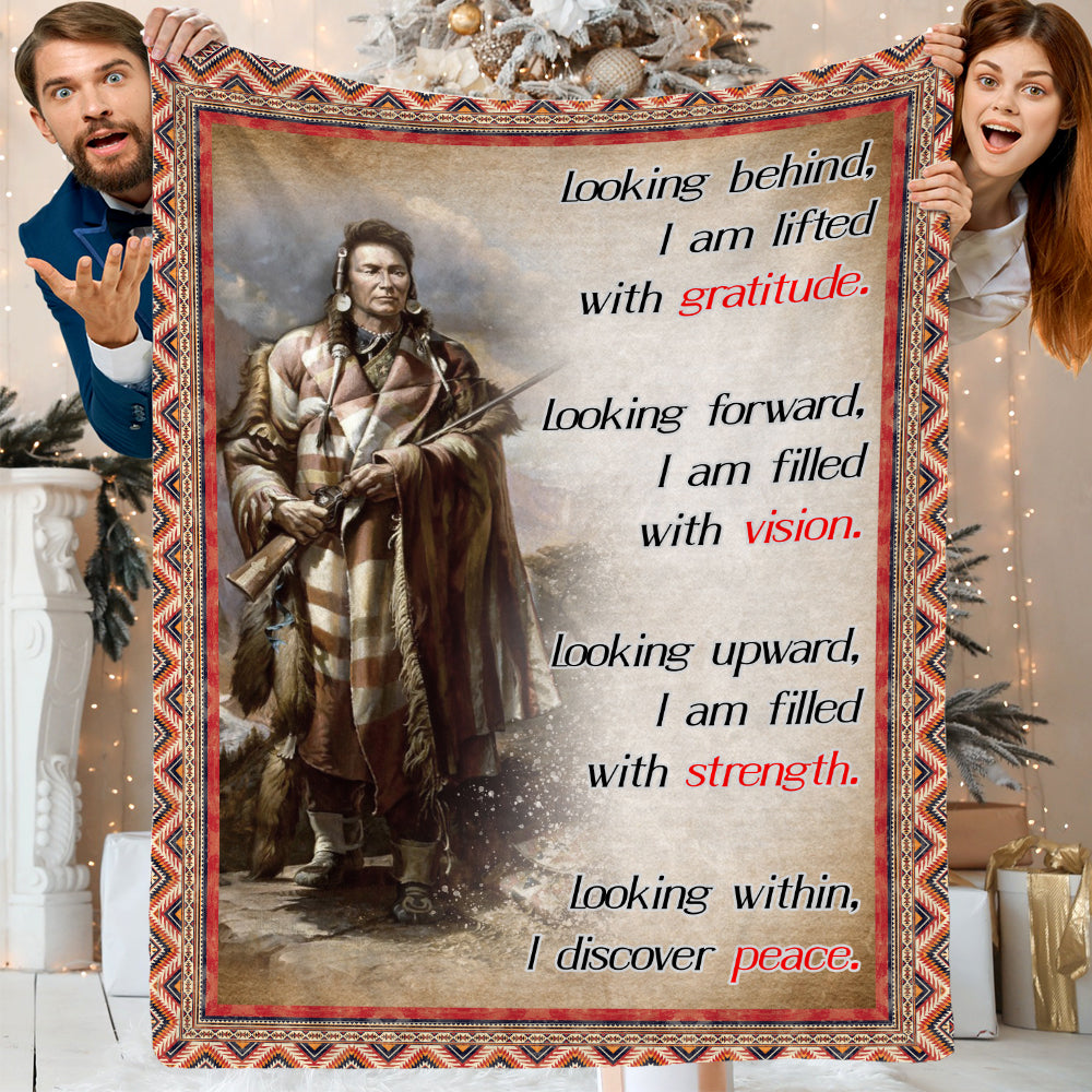 Looking Behind I Am Lifted With Gratitude Native American Pattern Blanket