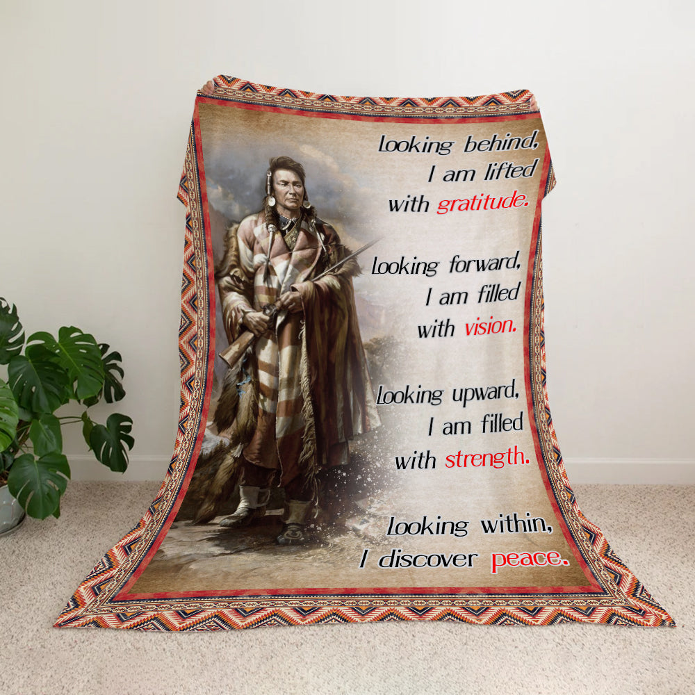 Looking Behind I Am Lifted With Gratitude Native American Pattern Blanket