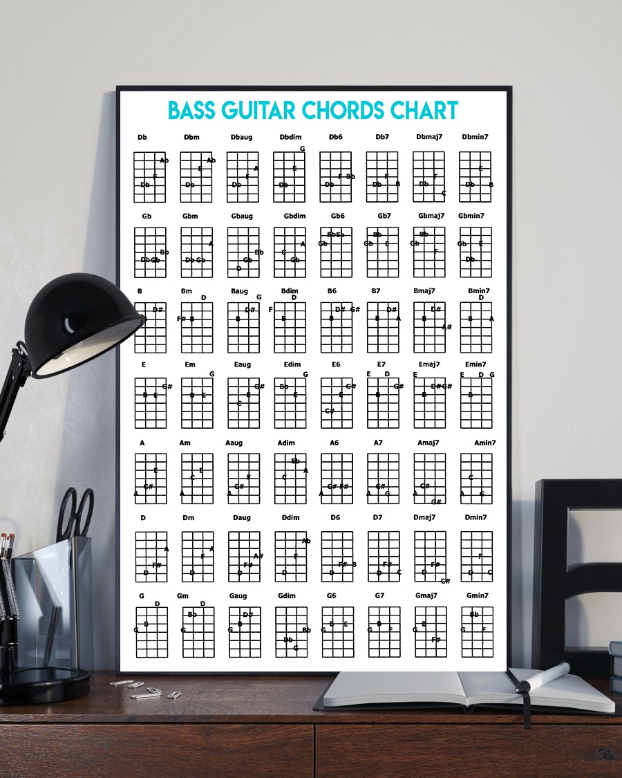Bass Guitar Chords Chart Standard Poster