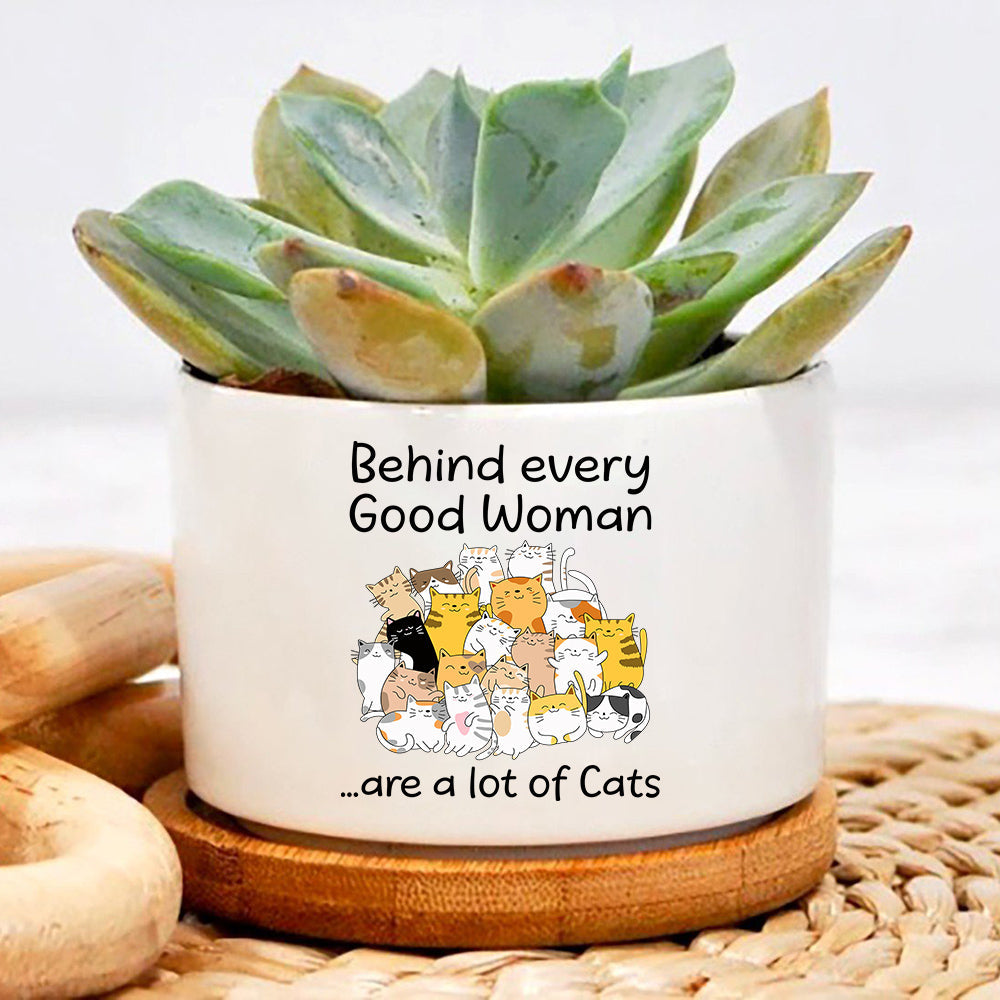 Behind Every Good Woman Are A Lot Of Cats Plant Pot