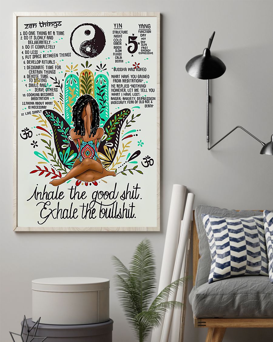 Poster Black Queen, Black Girl and Yoga Inhale the Good Shit Exhale the BullShit