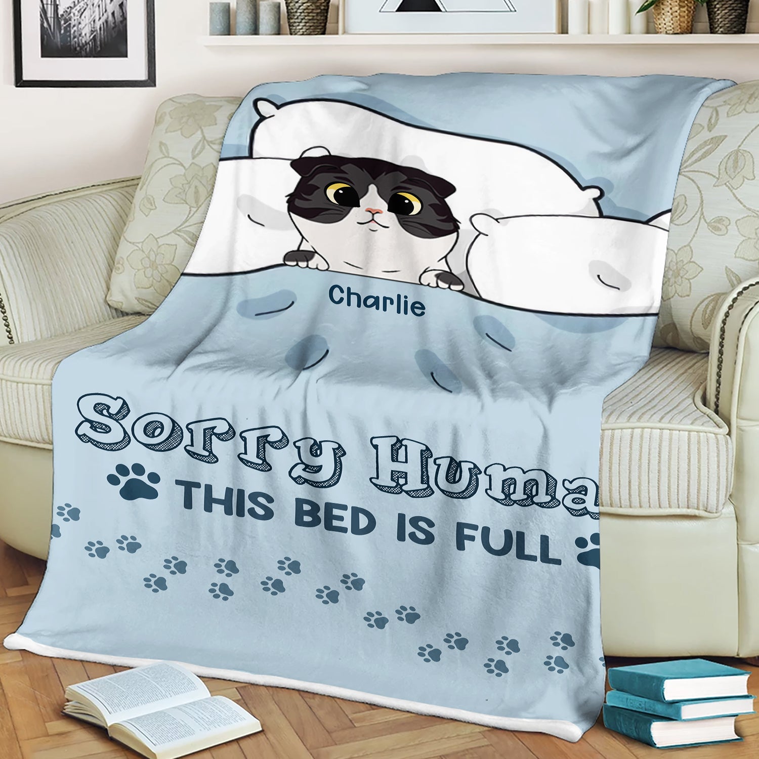 Personalized Custom Cat Blanket Sorry Human We Own This Bed Fluffy Cats  Custom Gift For Cat Lovers