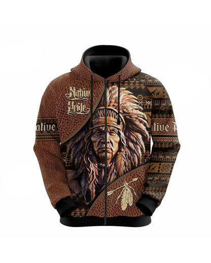 Chief Native Brown Leather Native American 3D All Over Print Hoodie and Zip Hoodie