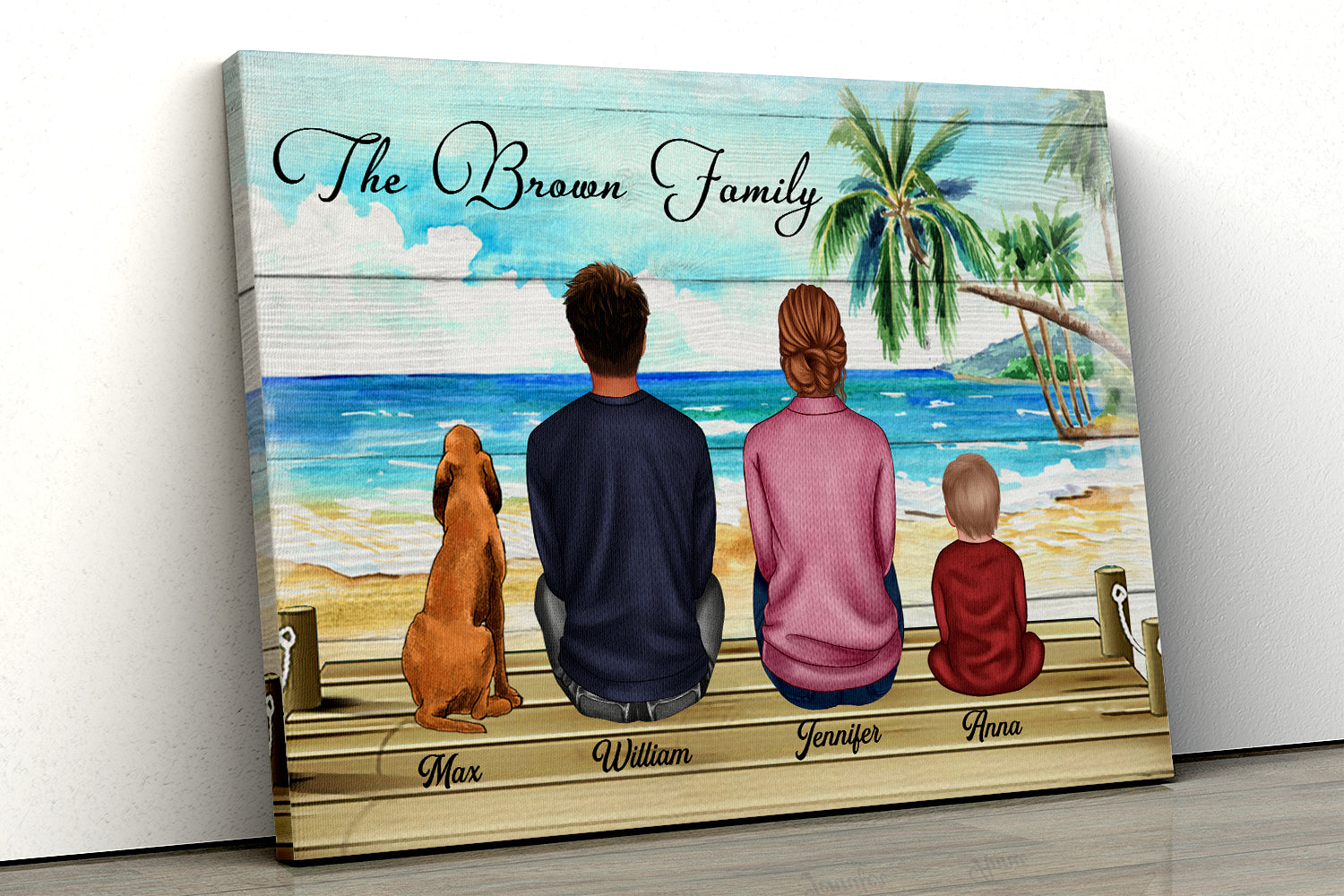 Custom Personalized Family with Pets Portrait Canvas Prints