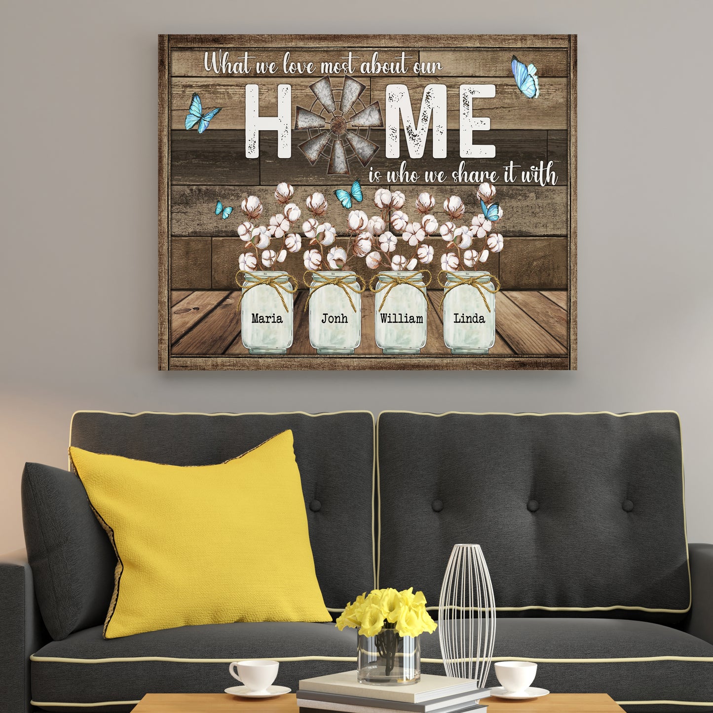 Personalized Family Gifts What We Love Most About Our Home Butterfly Cotton Flower Canvas