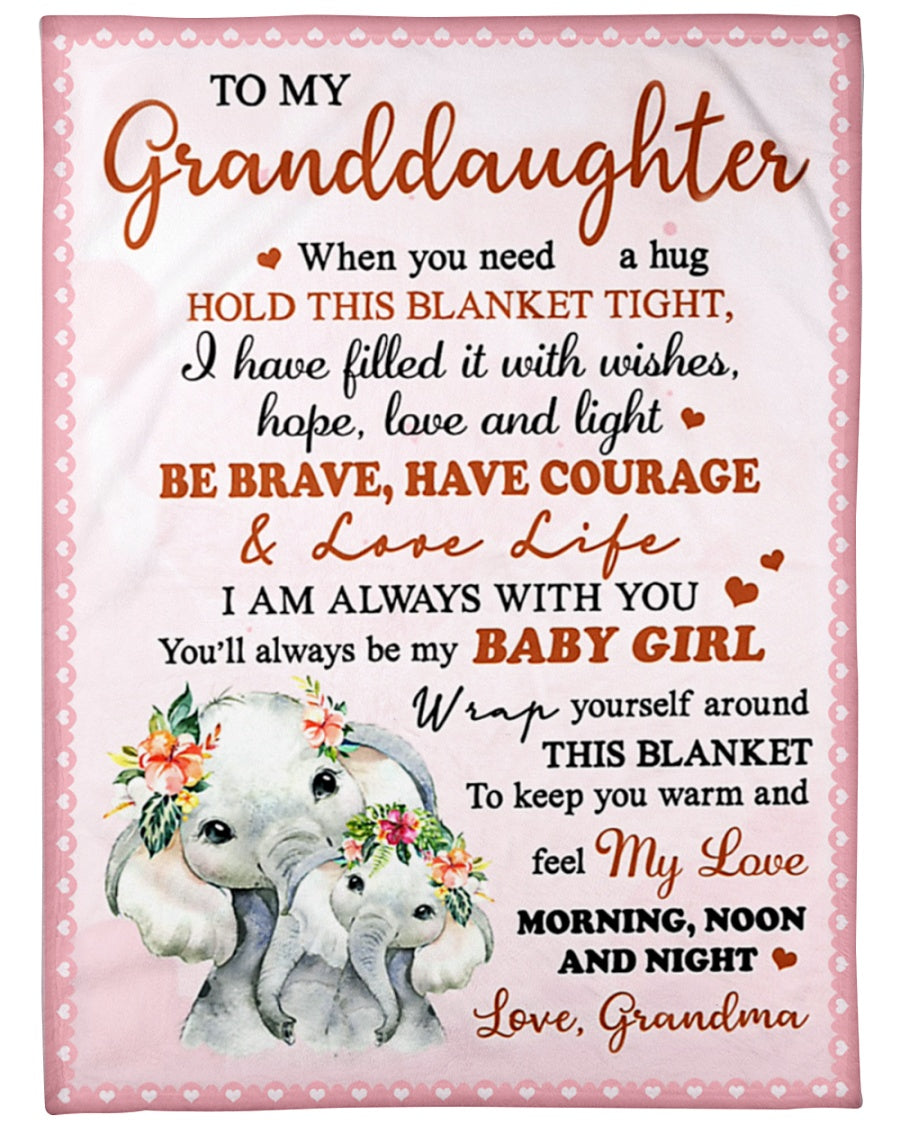 My Granddaughter When You Need a Hug Hold This Blanket Tight, Elephant Lover, Fleece Blanket