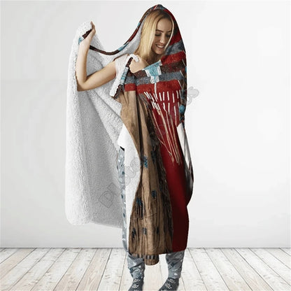 Indian Tribe Native Culture Dreamcatcher Native America 3D All Over Print Cloak- Hooded Blanket