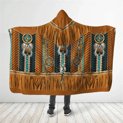 Brown Pattern Culture Dreamcatcher Native American Eagle Feathers 3D All Over Print Cloak- Hooded Blanket