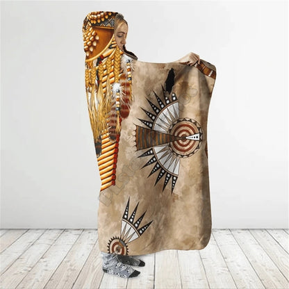 Brown Pattern Culture Native American Eagle Feathers 3D All Over Print Cloak- Hooded Blanket