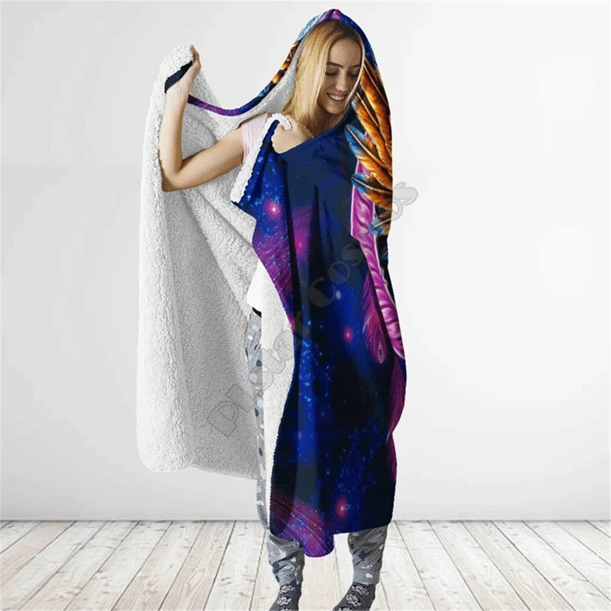 Native American Eagle Feathers Purple Pattern 3D All Over Print Cloak- Hooded Blanket