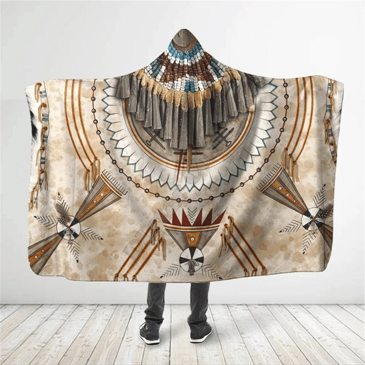 Indian Native White Feather Native America 3D All Over Print Cloak- Hooded Blanket