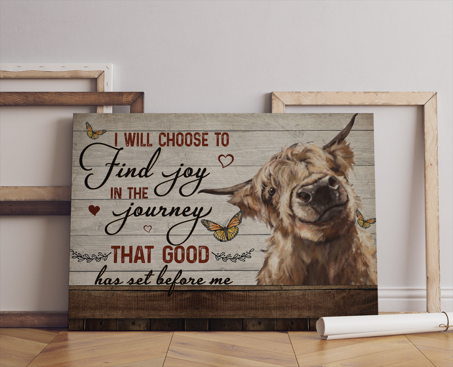 I Will Choose To Find Joy Butterfly Cow Canvas