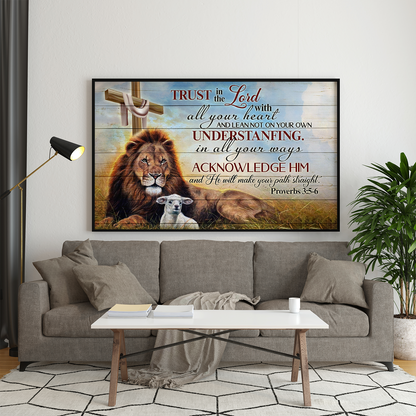 Jesus Lion And Lamb Poster Proverbs 3:5-6 Trust In The Lord With All Your Heart Christian Art Poster