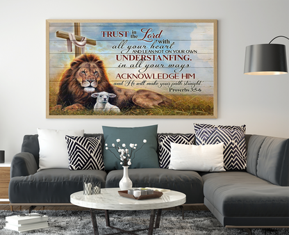 Jesus Lion And Lamb Poster Proverbs 3:5-6 Trust In The Lord With All Your Heart Christian Art Poster