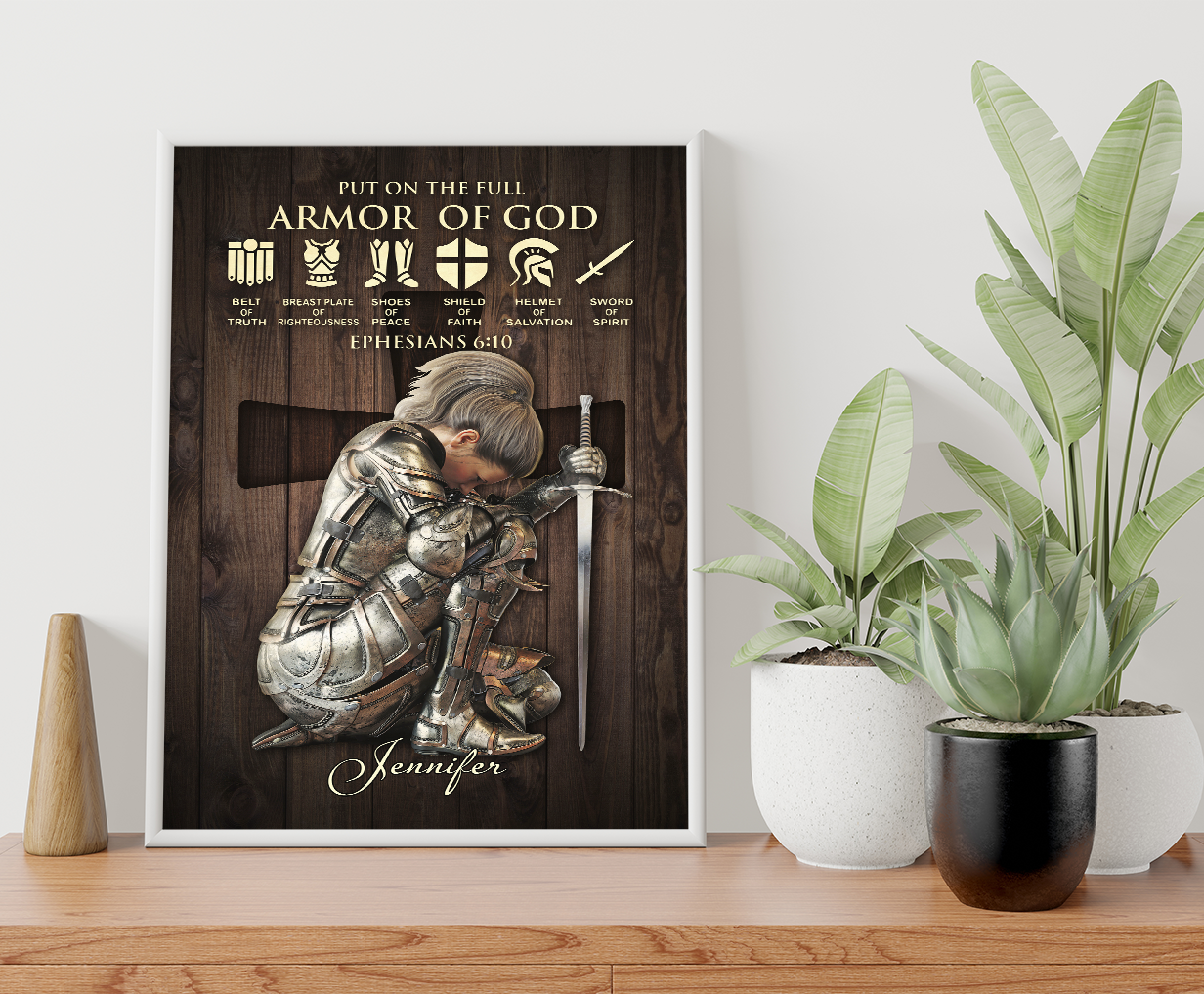 Personalized Woman Warrior of God Put On The Full Armor of God Ephesians 6:10 Poster